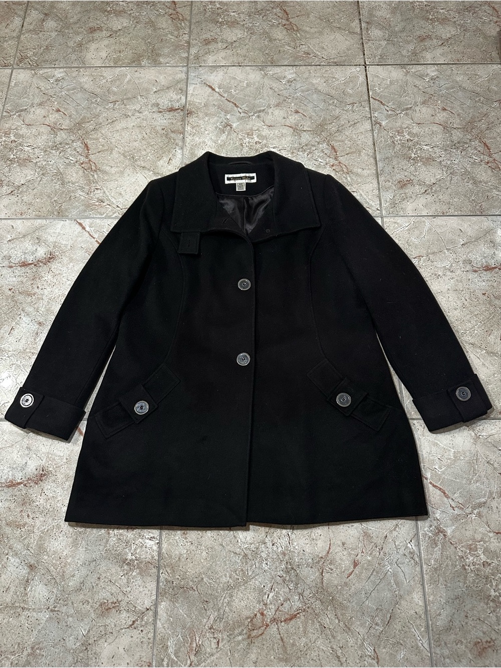 Kristen Blake Black Australian Wool Blend Peacoat — XL